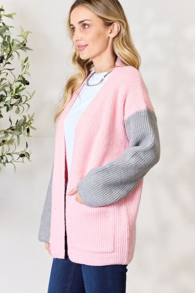Women's BiBi Contrast Open Front Cardigan with Pockets