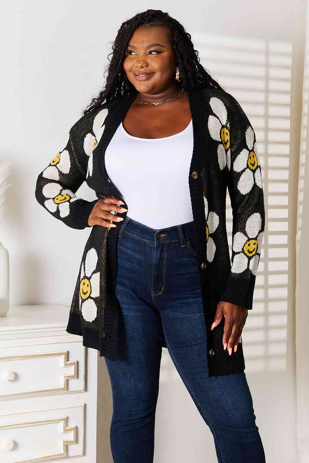 Women's Double Take Floral Button Down Longline Cardigan