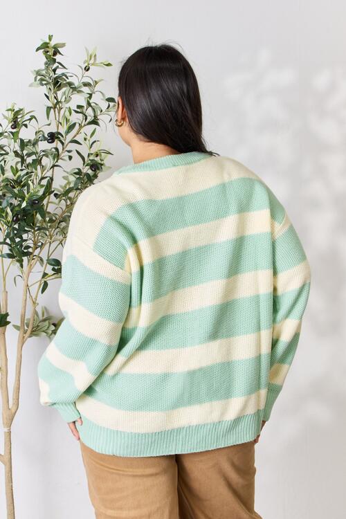 Women's Sew In Love Full Size Contrast Striped Round Neck Sweater