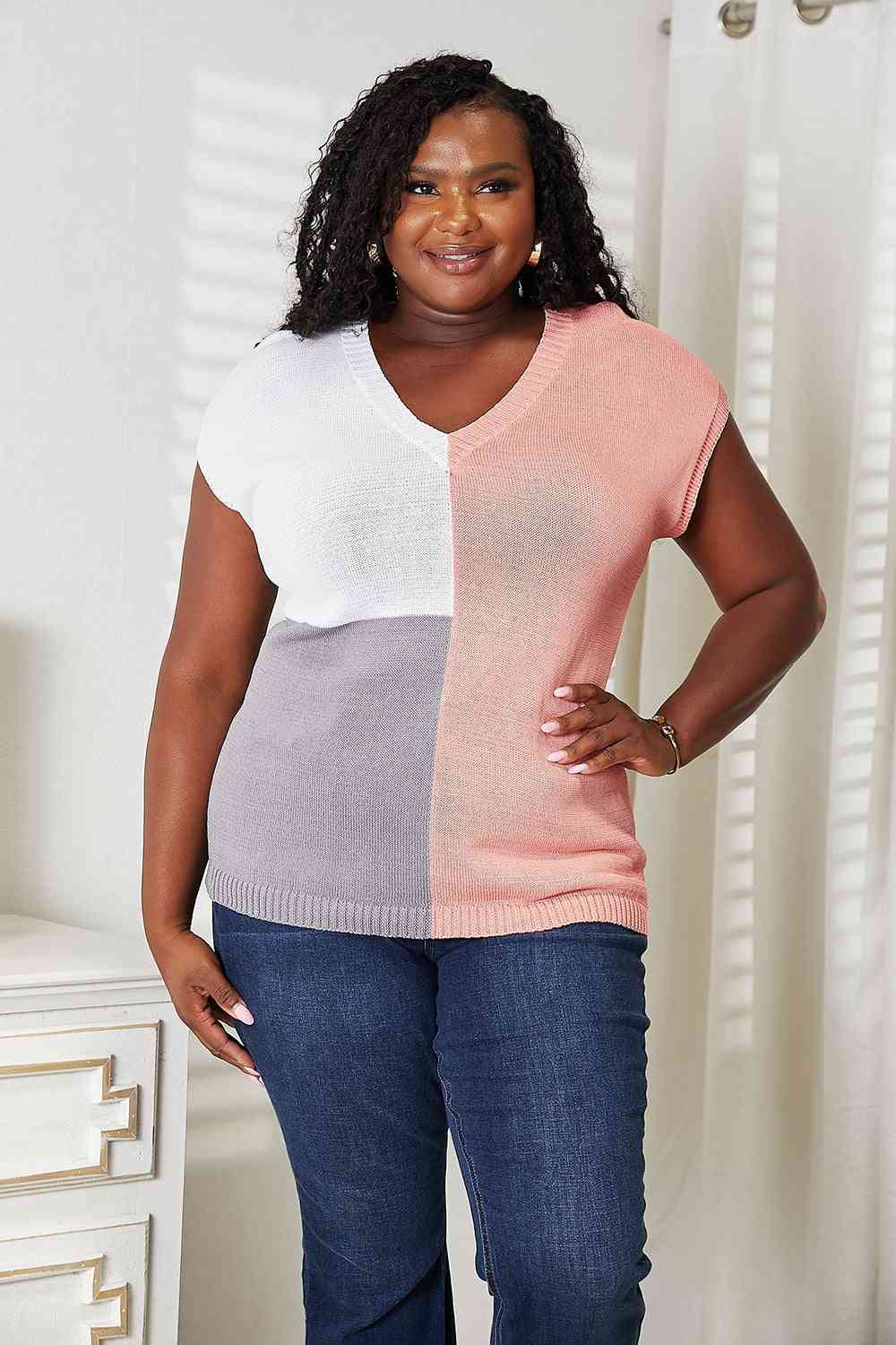 Women's Double Take Color Block V-Neck Knit Top