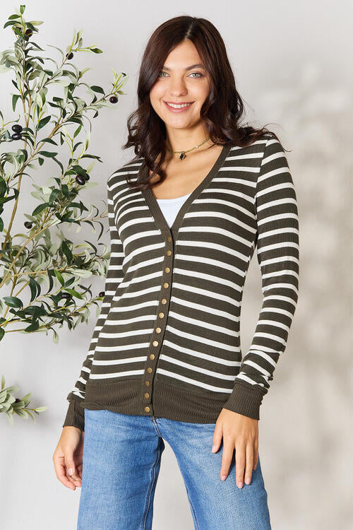 Women's Zenana Full Size Striped Snap Down Cardigan