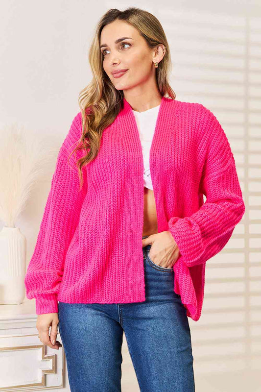 Women's Woven Right Rib-Knit Open Front Drop Shoulder Cardigan