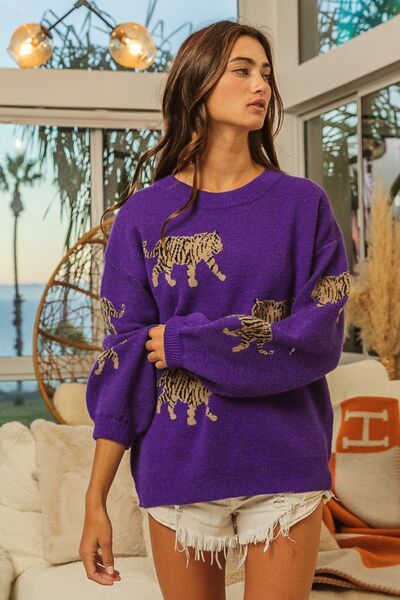 Women's BiBi Tiger Pattern Long Sleeve Sweater