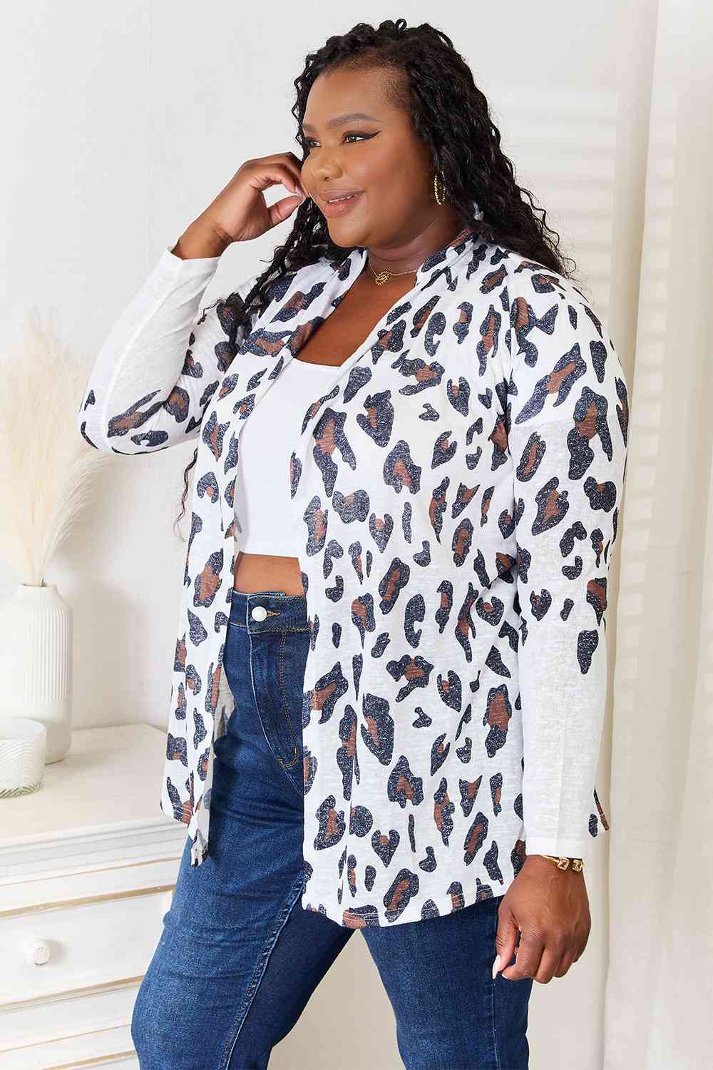 Women's Double Take Leopard Long Sleeve Cardigan