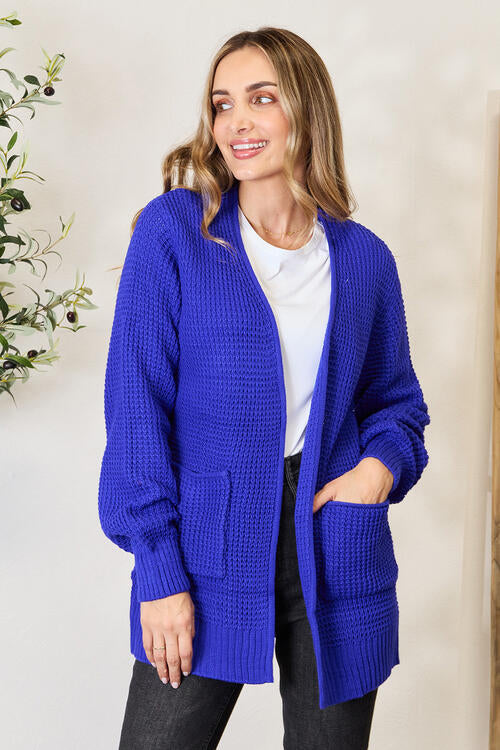 Women's Zenana Full Size Waffle-Knit Open Front Cardigan