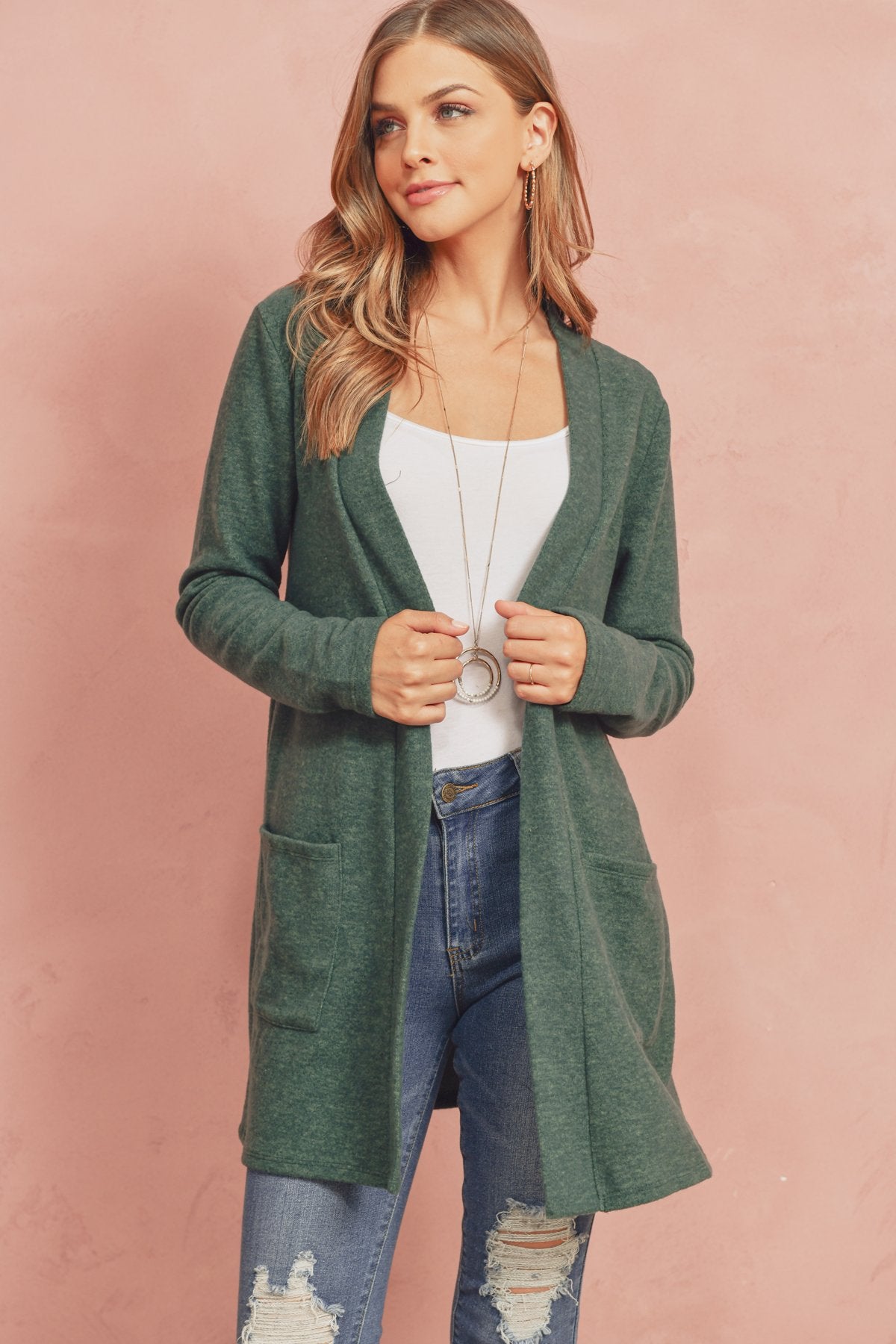 Women's  Brushed Melange Open Front Cardigan