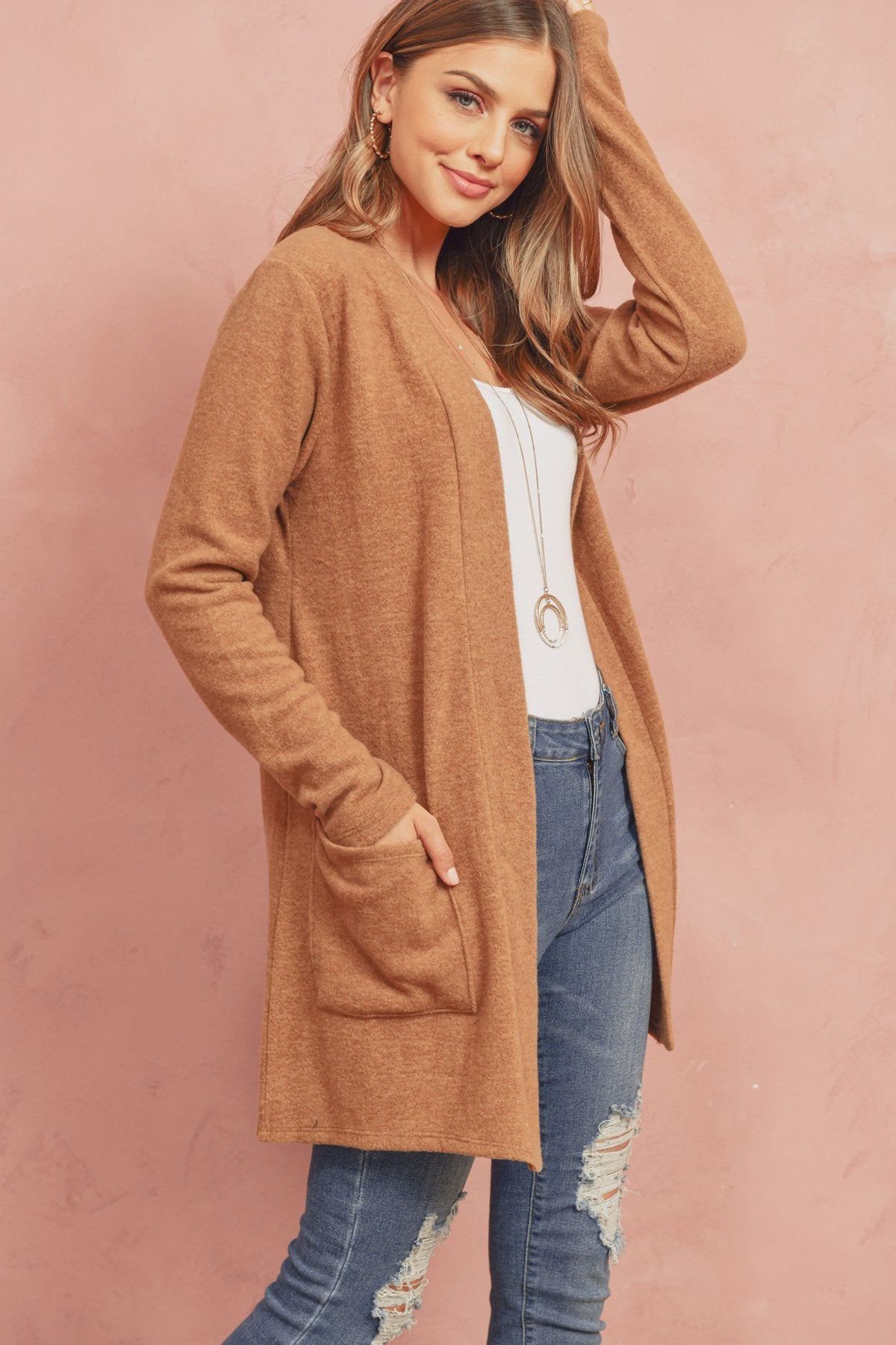 Women's  Brushed Melange Open Front Cardigan