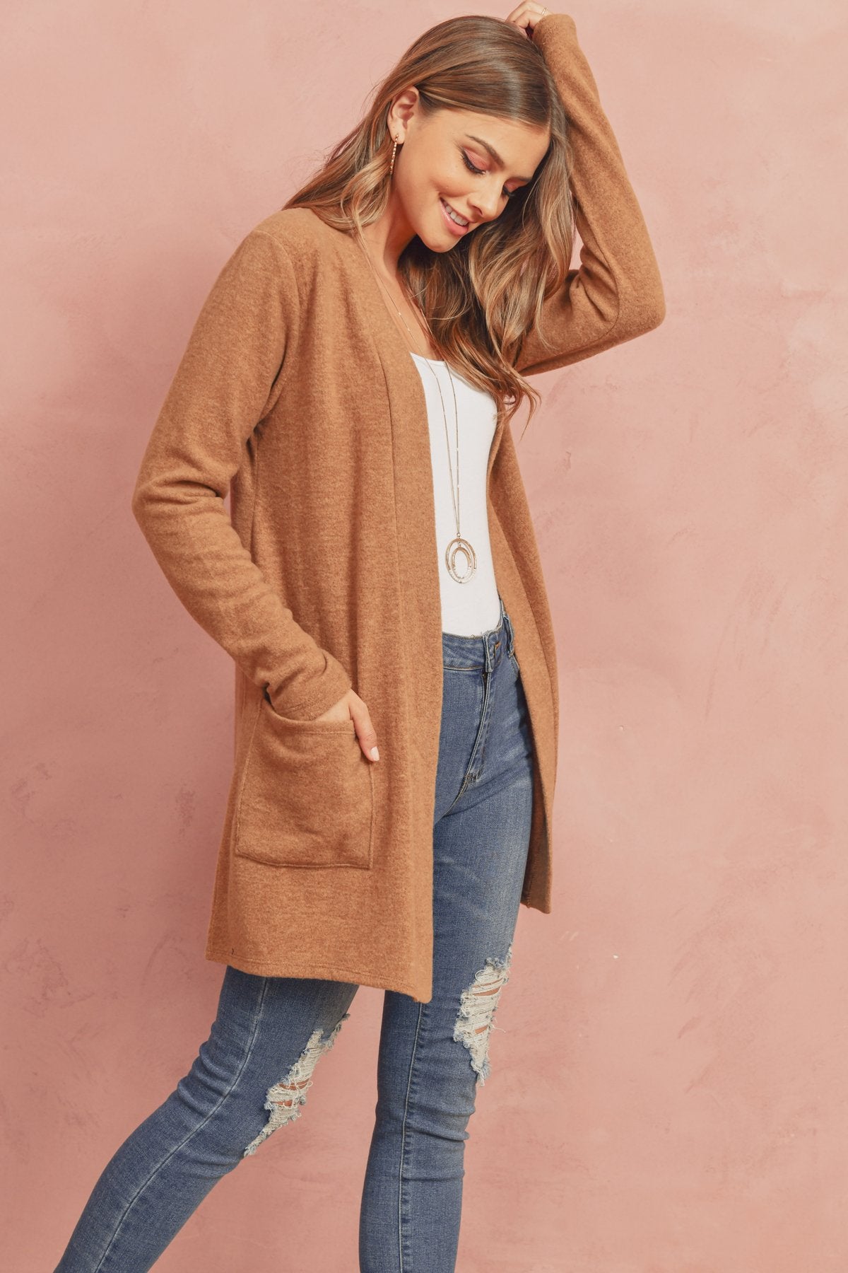 Women's  Brushed Melange Open Front Cardigan