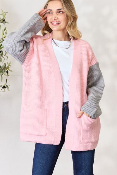 Women's BiBi Contrast Open Front Cardigan with Pockets