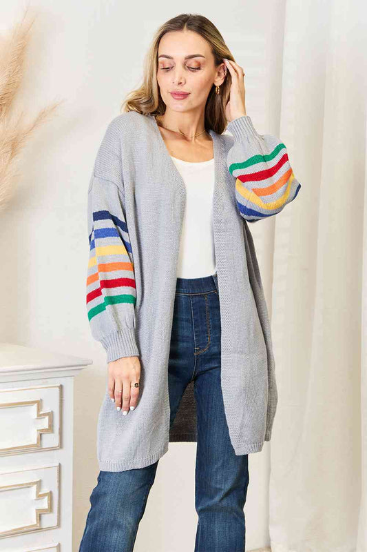 Women's Double Take Multicolored Stripe Open Front Longline Cardigan