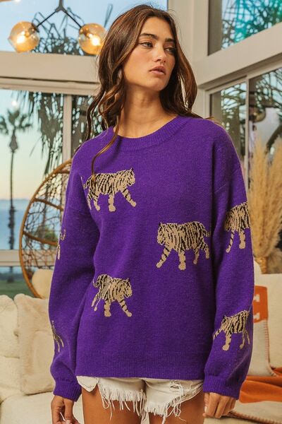 Women's BiBi Tiger Pattern Long Sleeve Sweater