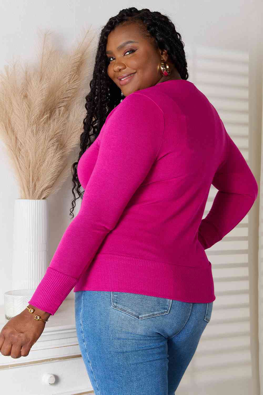 Women's Zenana Full Size V-Neck Long Sleeve Cardigan