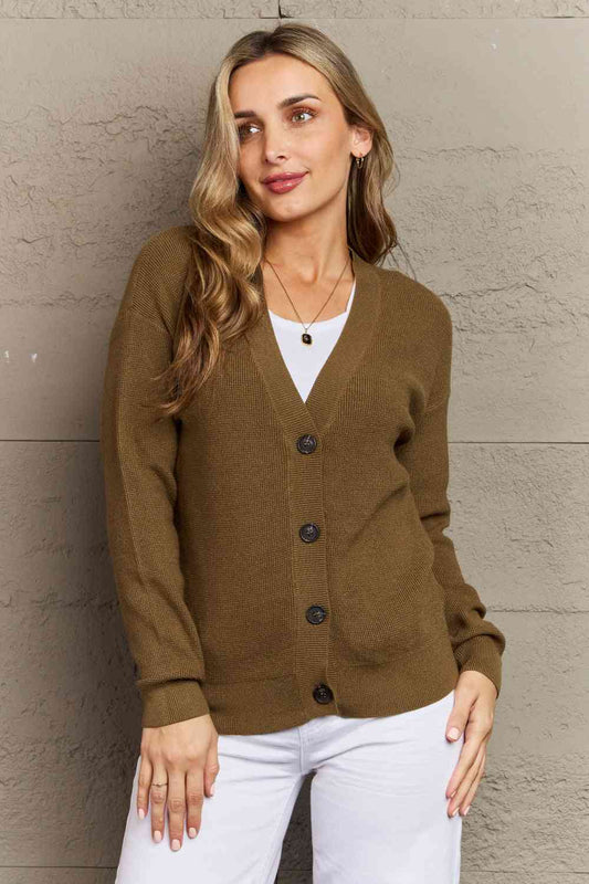 Women's Zenana Kiss Me Tonight Full Size Button Down Cardigan in Olive