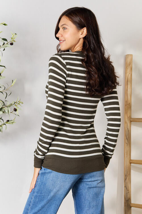 Women's Zenana Full Size Striped Snap Down Cardigan