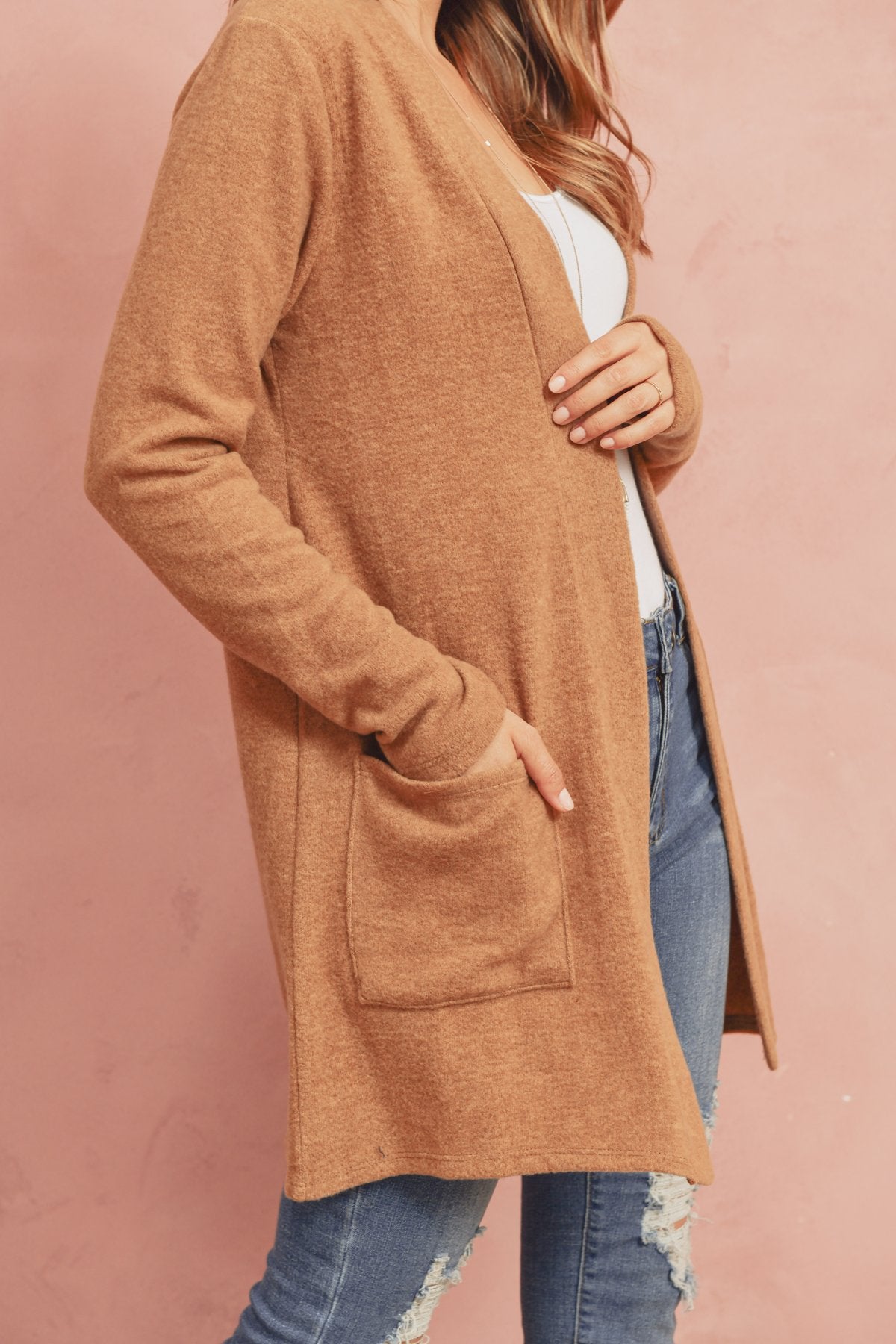 Women's  Brushed Melange Open Front Cardigan