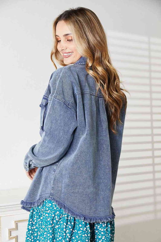 Women's HEYSON Full Size Mineral-Washed Button-Down Denim Jacket