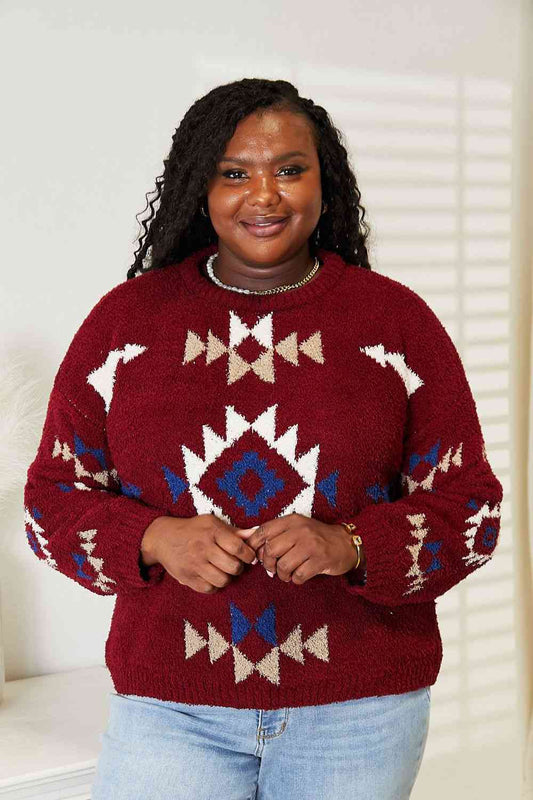 Women's HEYSON Full Size Aztec Soft Fuzzy Sweater