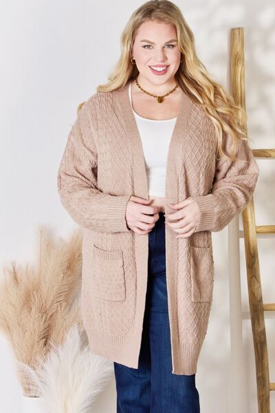 Women's Hailey & Co Full Size Cable-Knit Pocketed Cardigan