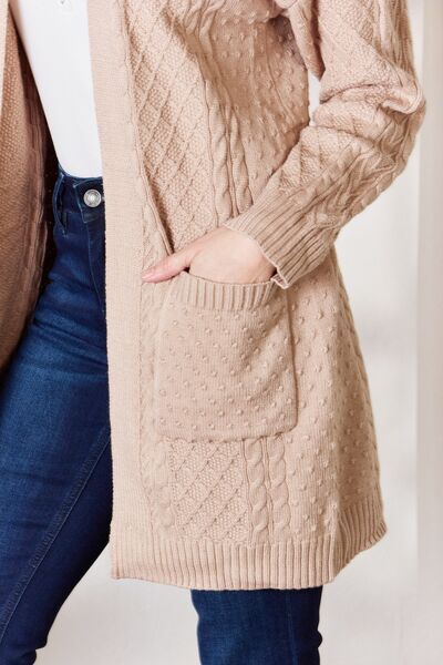 Women's Hailey & Co Full Size Cable-Knit Pocketed Cardigan