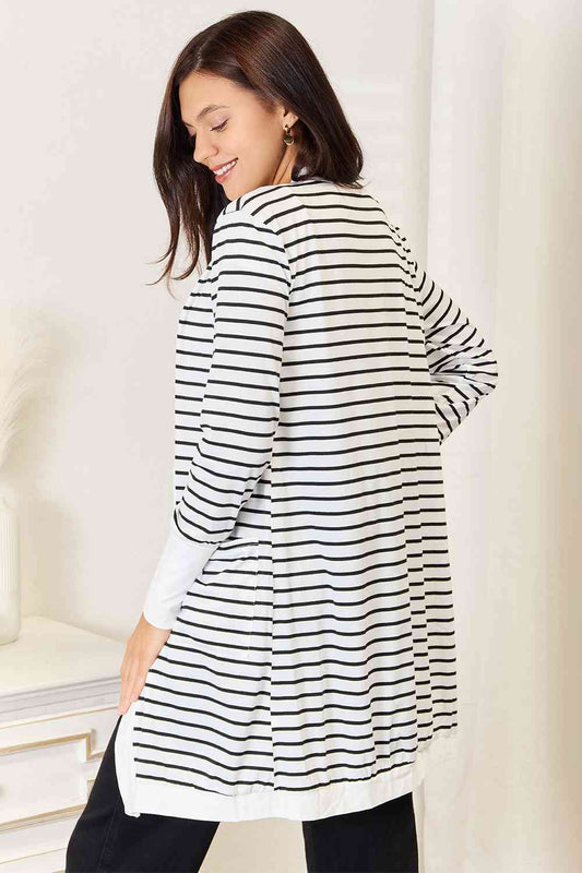 Women's Double Take Striped Open Front Longline Cardigan