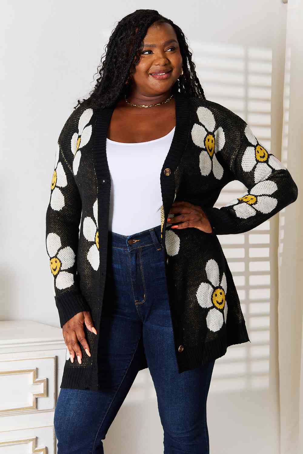 Women's Double Take Floral Button Down Longline Cardigan