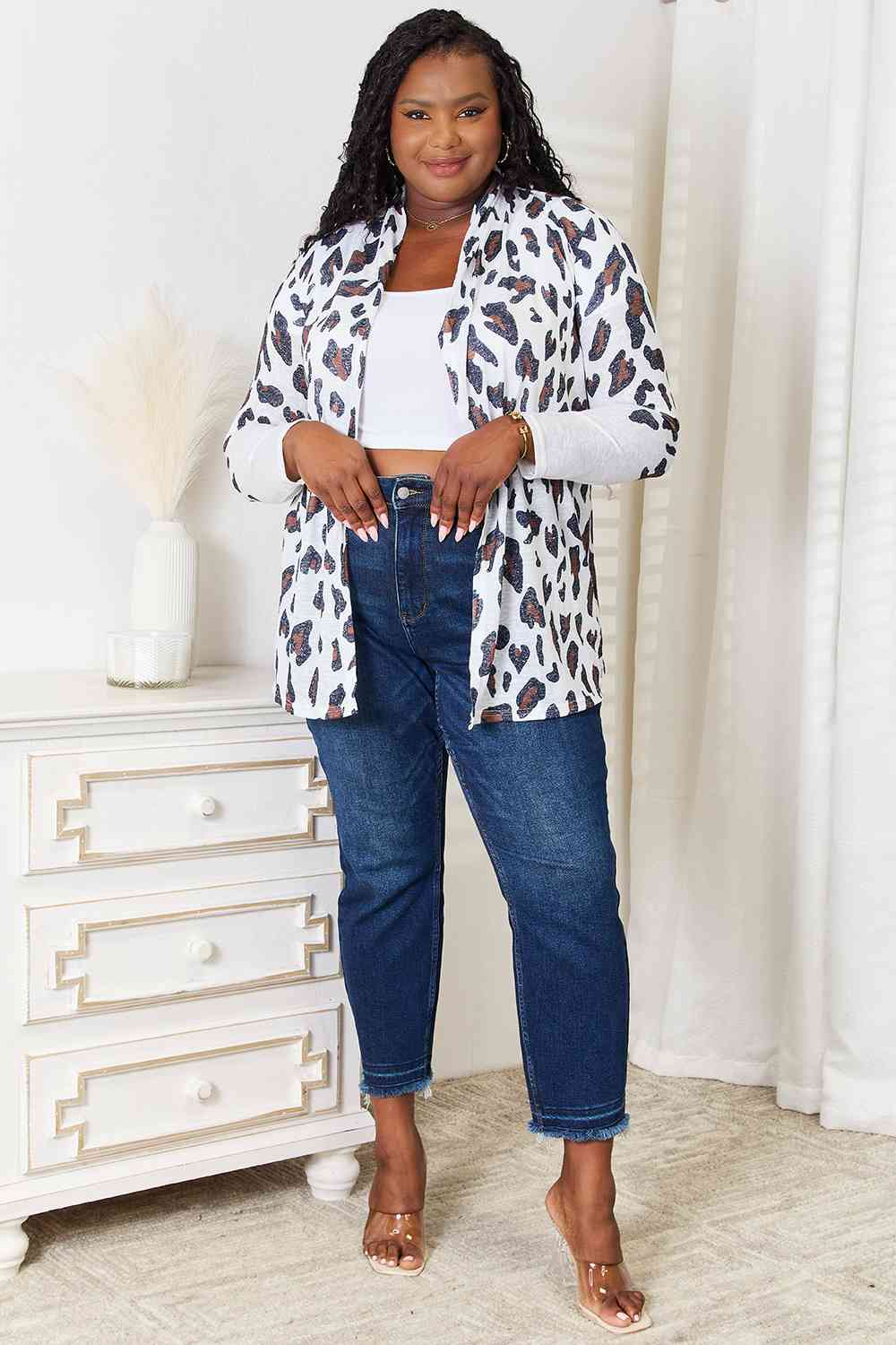 Women's Double Take Leopard Long Sleeve Cardigan