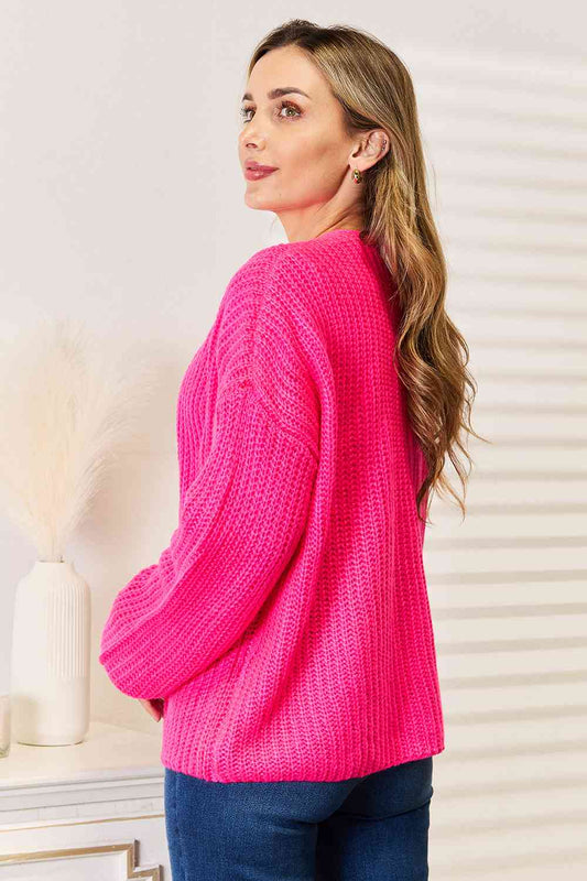 Women's Woven Right Rib-Knit Open Front Drop Shoulder Cardigan