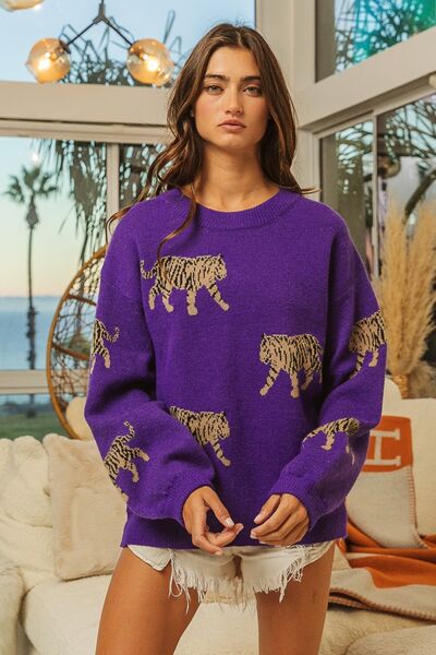 Women's BiBi Tiger Pattern Long Sleeve Sweater