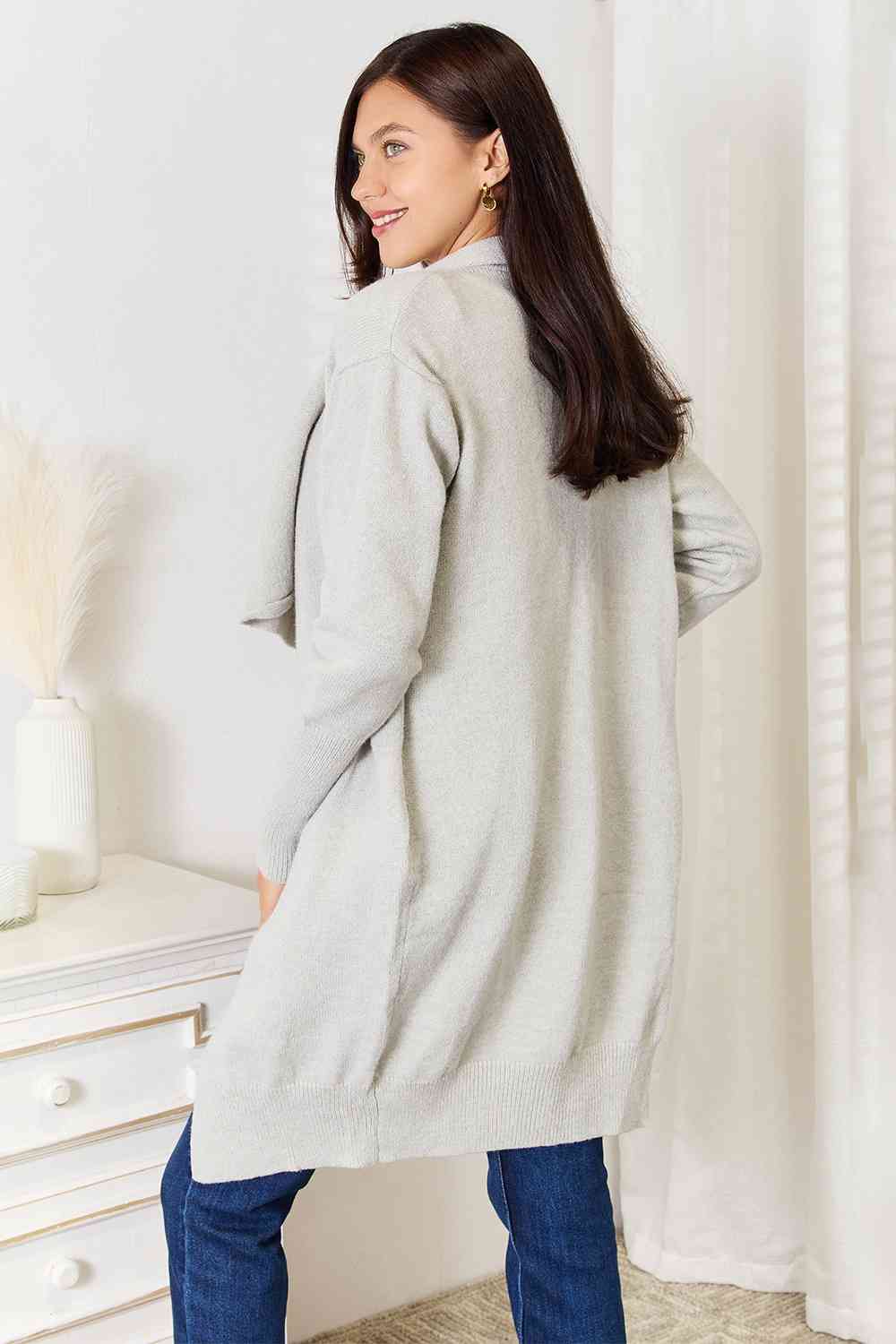 Women's Double Take Open Front Duster Cardigan with Pockets