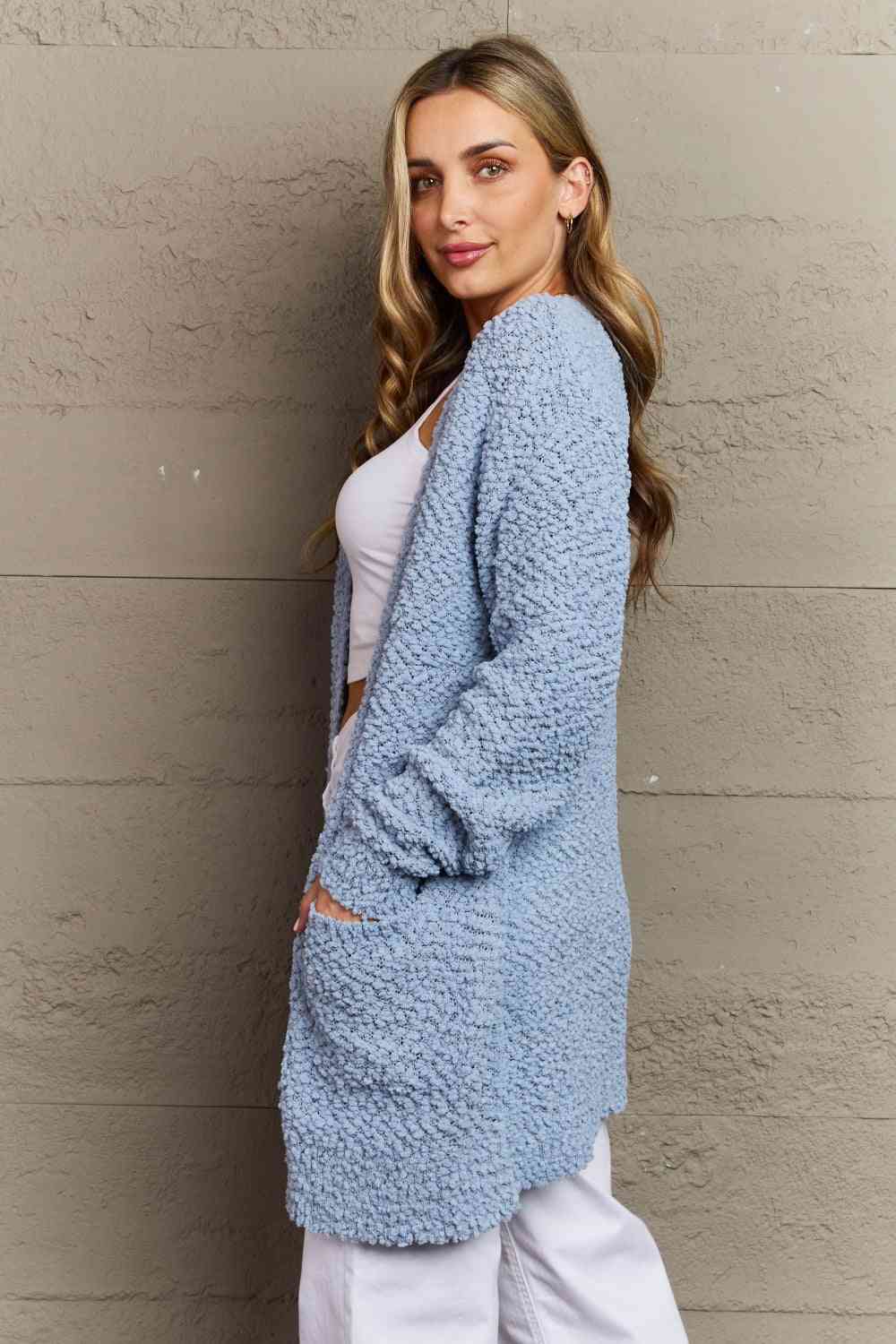 Women's Zenana Falling For You Full Size Open Front Popcorn Cardigan