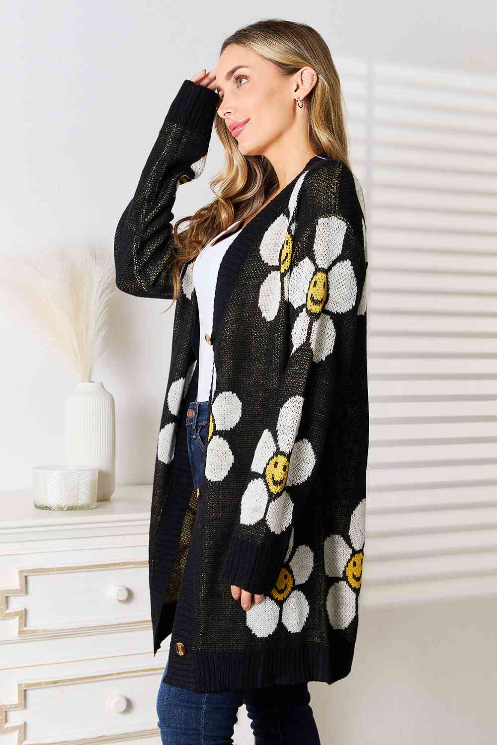 Women's Double Take Floral Button Down Longline Cardigan