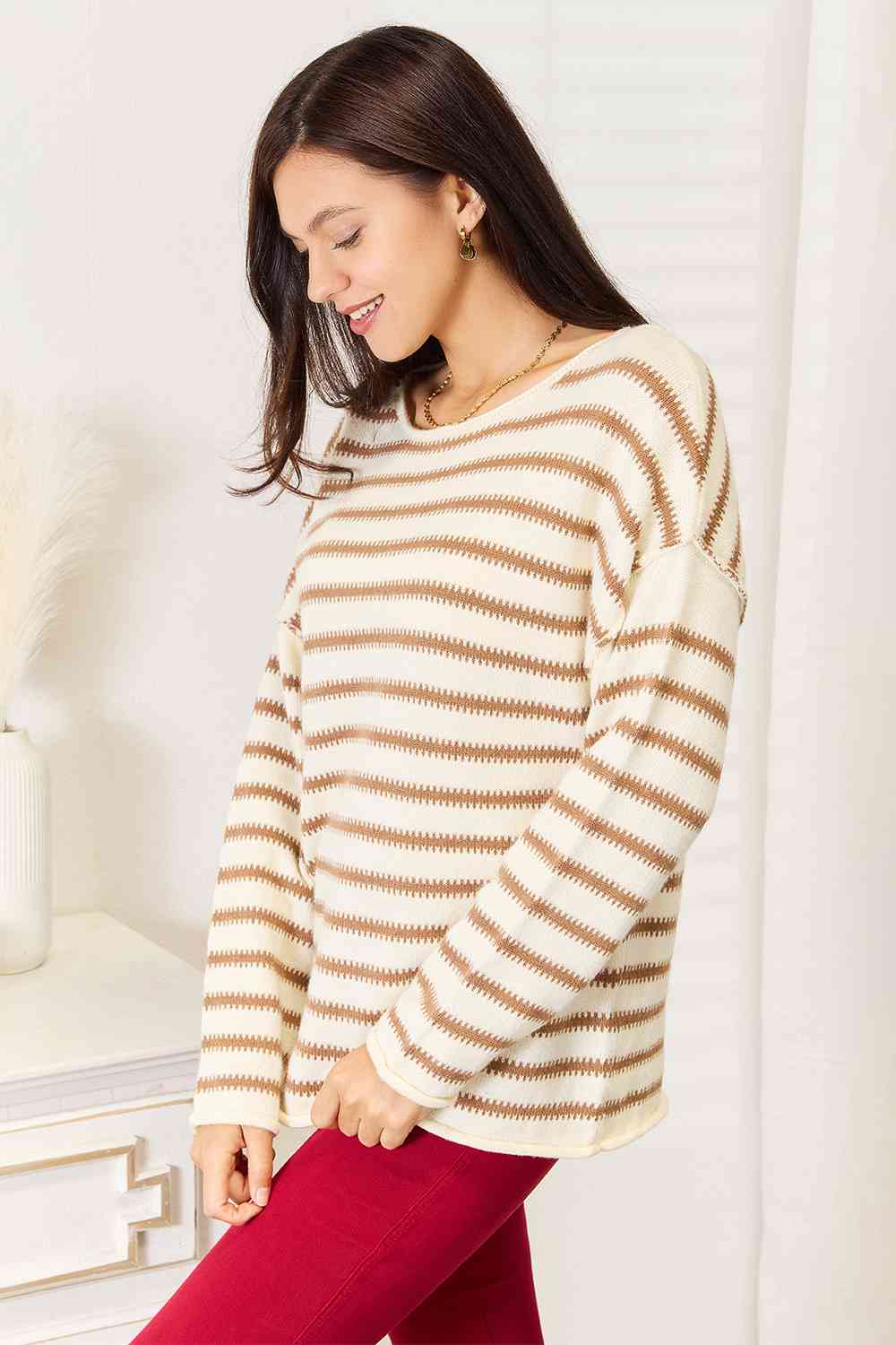 Women's Double Take Striped Boat Neck Sweater