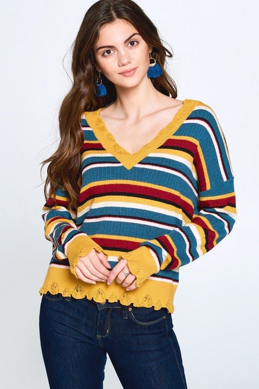 Women's Multi-colored Variegated Striped Knit Sweater