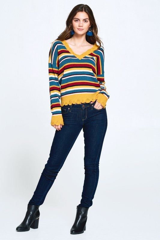 Women's Multi-colored Variegated Striped Knit Sweater