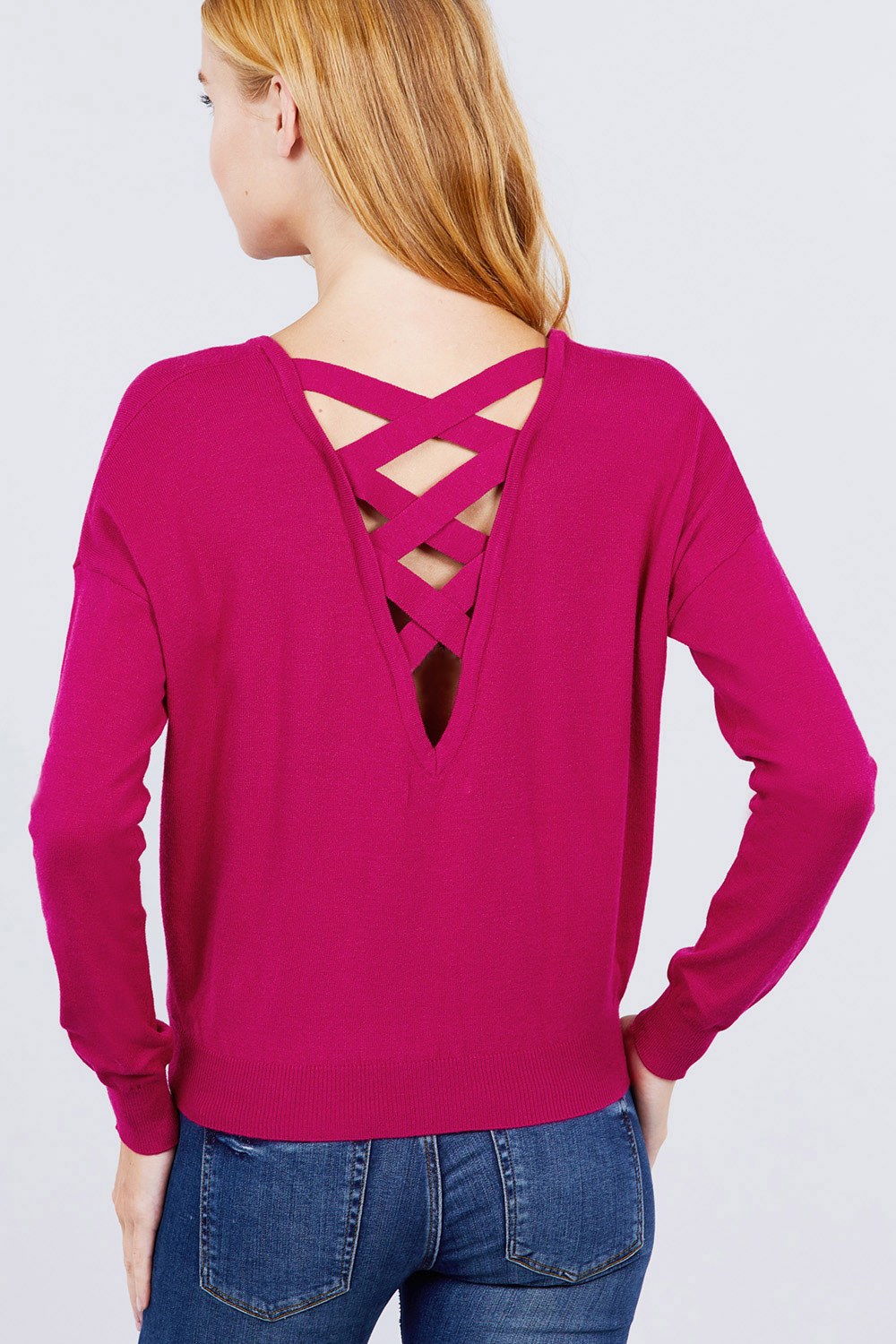 Women's V-neck Back Cross Sweater