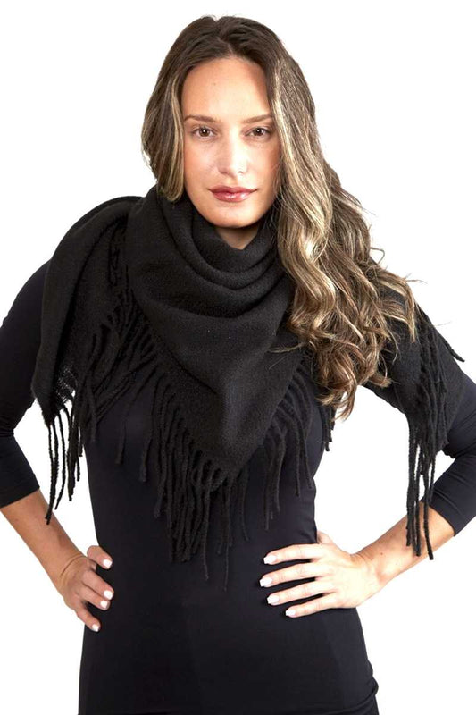 Women's Solid Color Blanket Scarf With Fringes