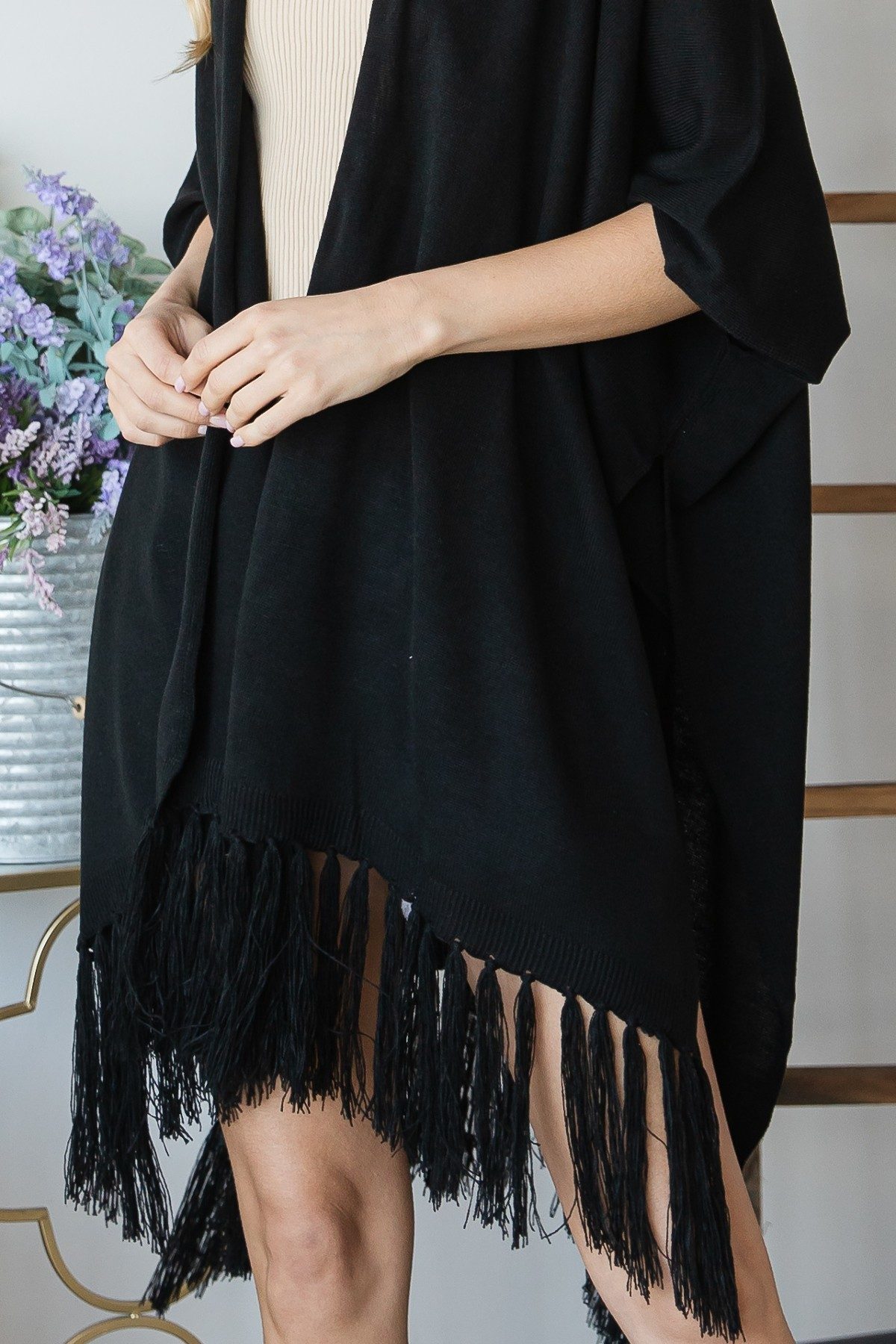 Women's Draped Poncho Cardigan With String Detail