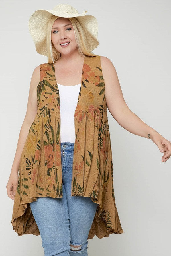 Women's Plus Long Flattering Silhouette Sleeveless Cardigan