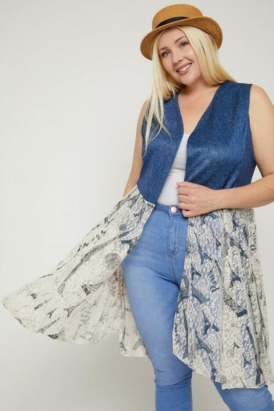 Women's Plus Sleeveless, Lace Cardigan