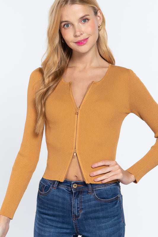 Women's Rib Sweater Top W/front Zipper