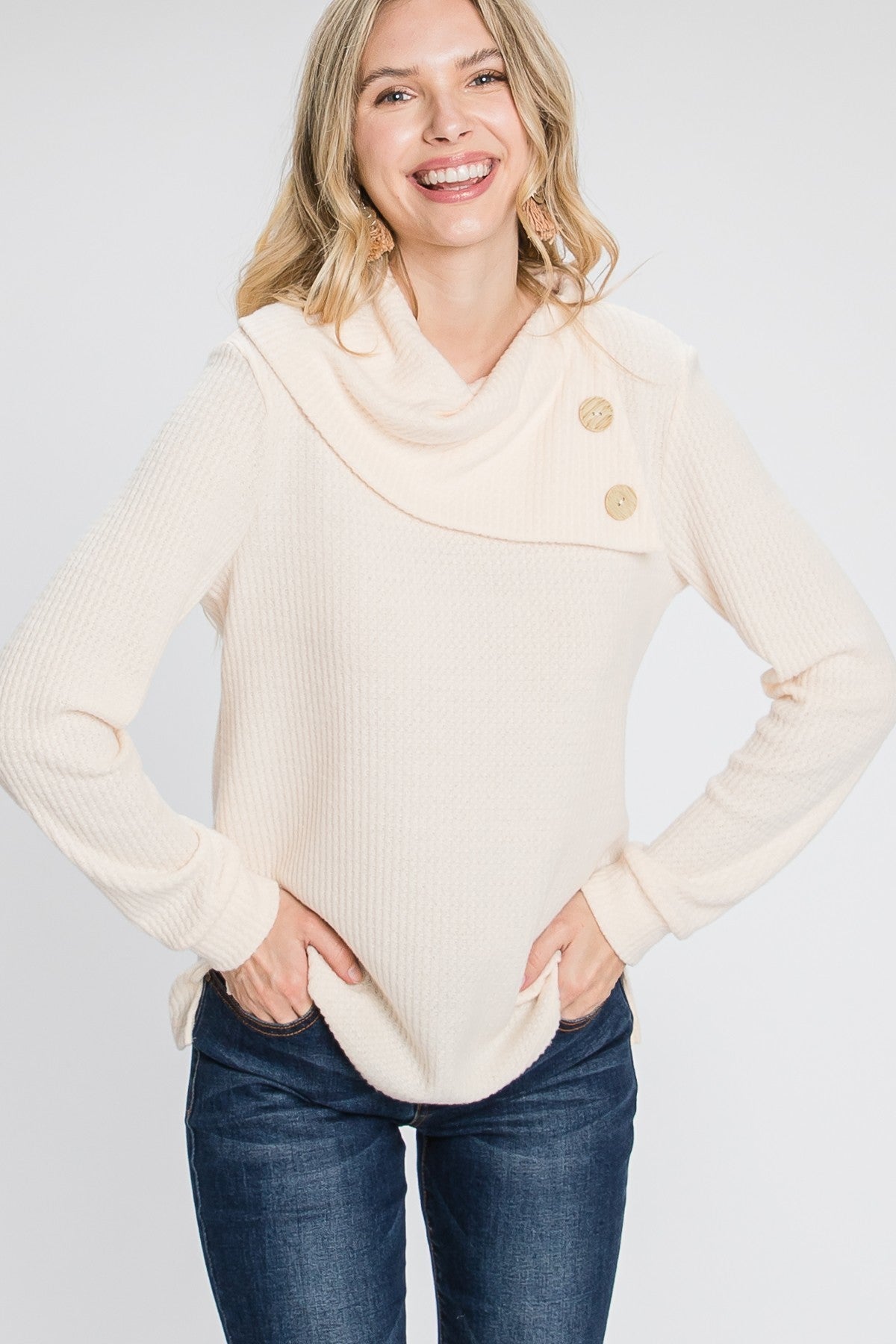 Women's Buttoned Flap Mock Sweater