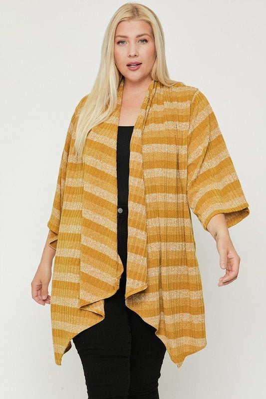 Women's Plus Kimono Style Striped Cardigan