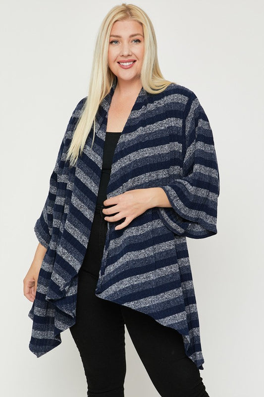 Women's Plus Kimono Style Striped Cardigan