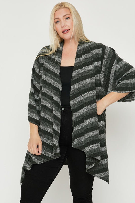 Women's Plus Kimono Style Striped Cardigan