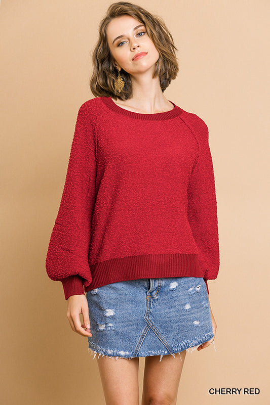 Women's Puff Sleeve Boat Neck Sweater