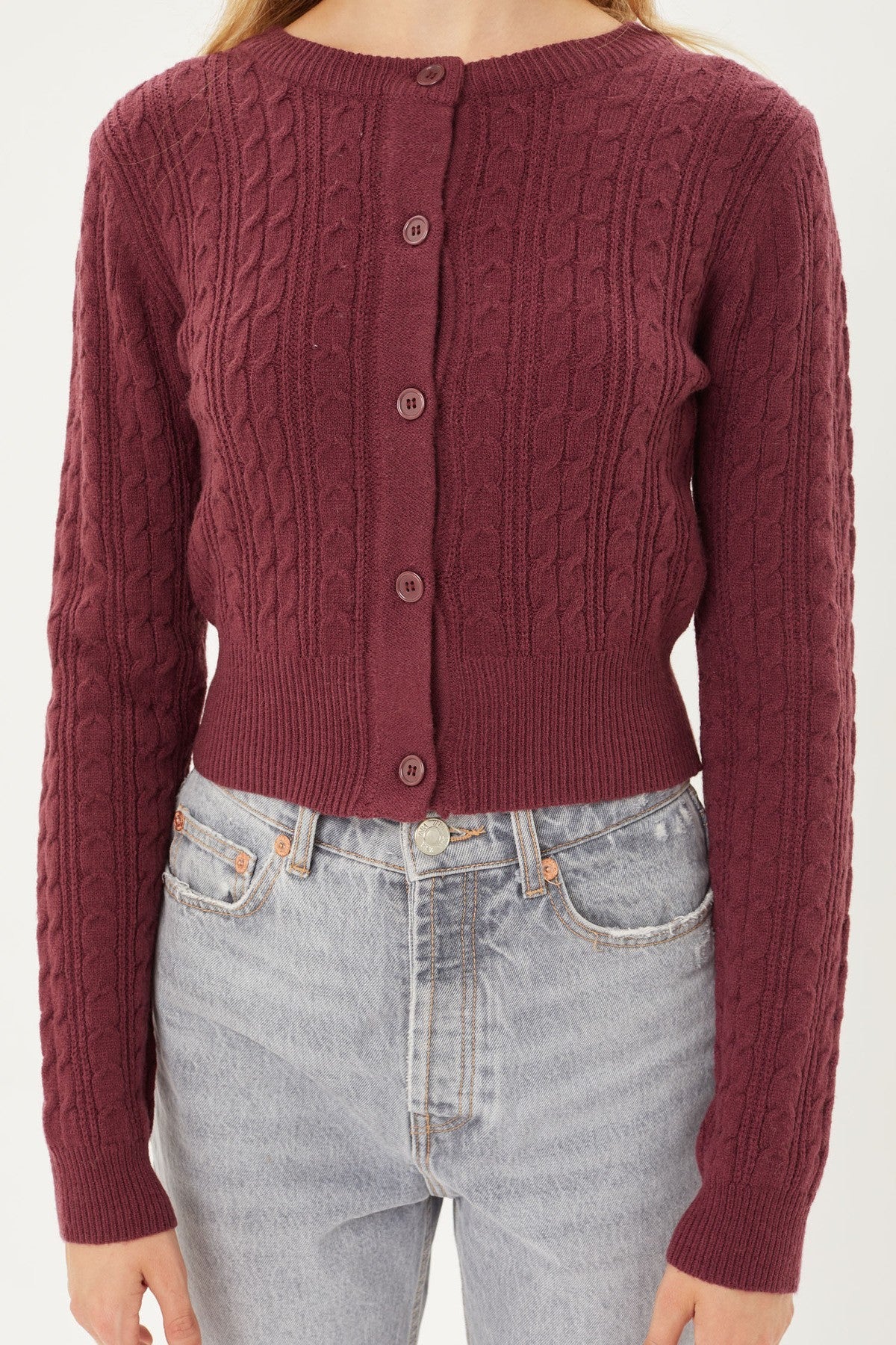 Women's Buttoned Cable Knit Cardigan Long Sleeve Sweater