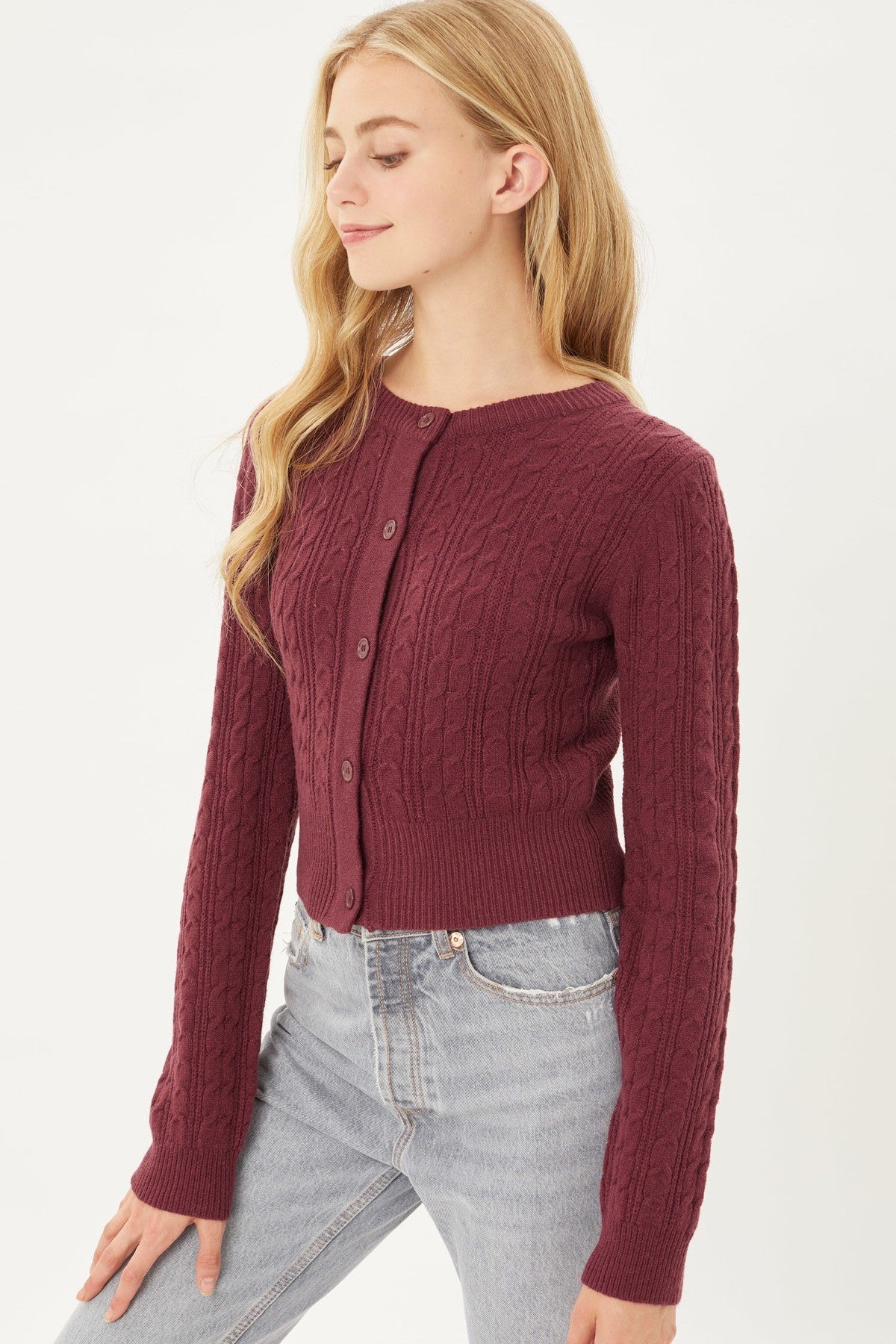 Women's Buttoned Cable Knit Cardigan Long Sleeve Sweater