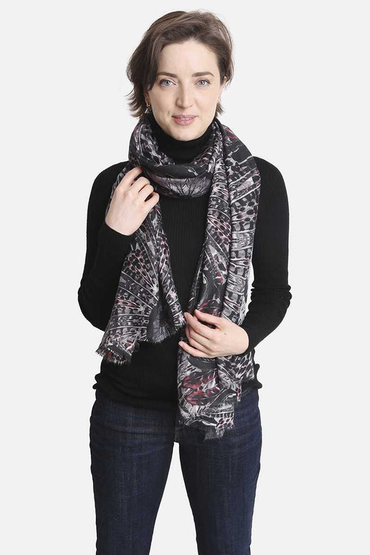 Women's Fashion Feather Print Skinny Scarf