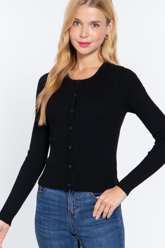 Women's Long Slv Crew Neck Basic Cardigan