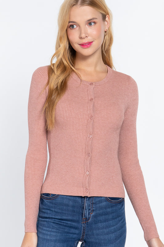 Women's Long Slv Crew Neck Basic Cardigan